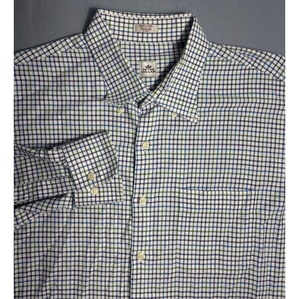 Peter Millar Button Up Dress Shirt Men's XL Multicolor Plaid Long Sleeve